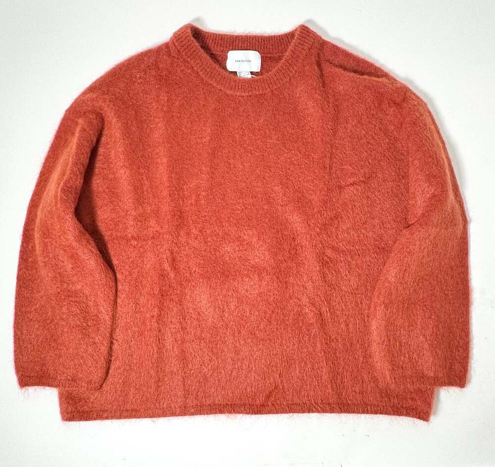 H&M Edition Sweater Womens L Burnt Orange Mohair Wool Blend Oversized NWT